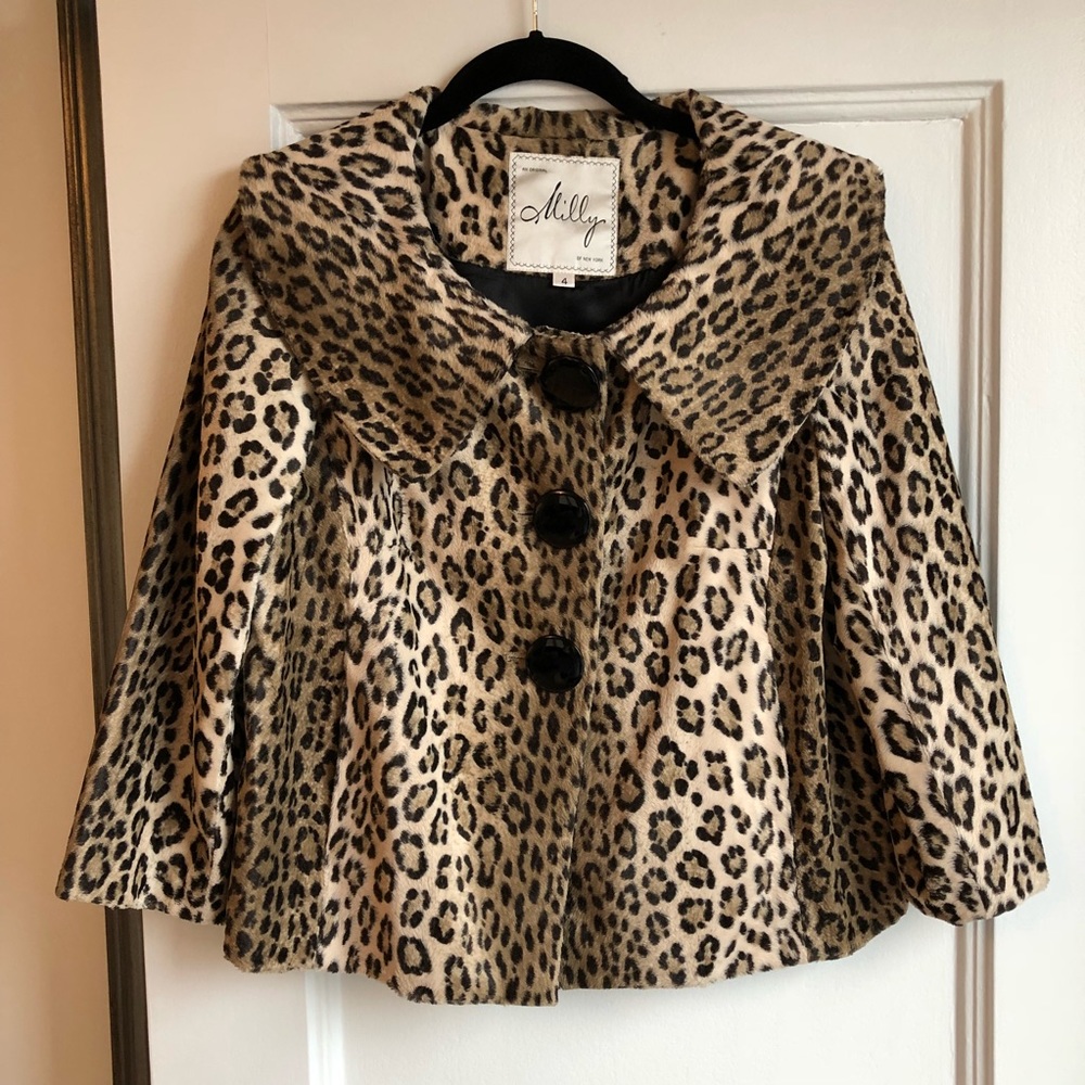 MILLY original leopard pea coat